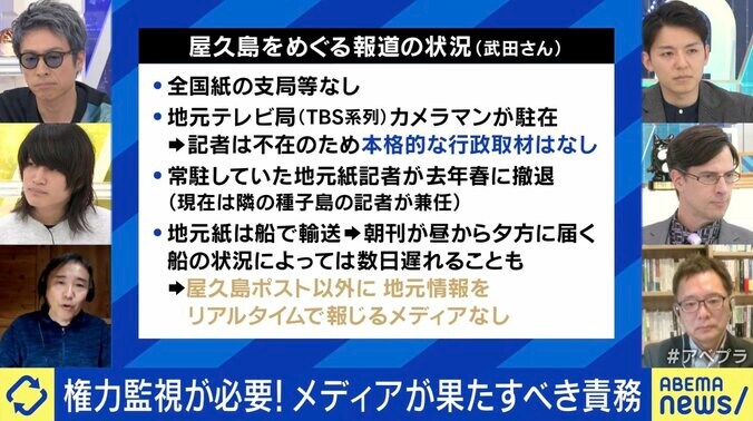 屋久島をめぐる報道の状況（武田剛氏、左列下段）