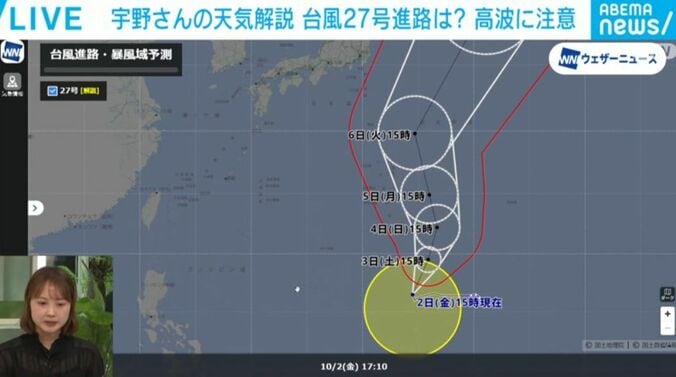 台風27号の進路予測図