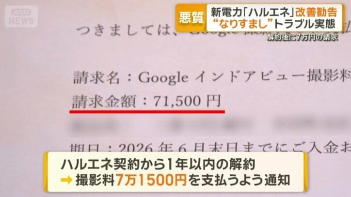 撮影料7万1500円を支払うよう通知