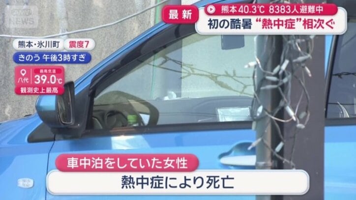 車中泊をしていた女性が熱中症により死亡