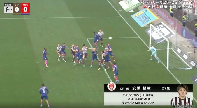 マジかよ…！？ 日本代表・安藤智哉、衝撃の“190cm豪快ヘッド”炸裂「飛んできた！」驚異のジャンプ力→打点の高い一撃 2枚目
