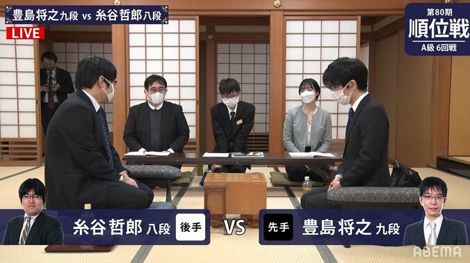 豊島将之九段 対 糸谷哲郎八段 関西トップ棋士が対局開始 名人挑戦へ2敗守るのは／将棋・順位戦A級 1枚目