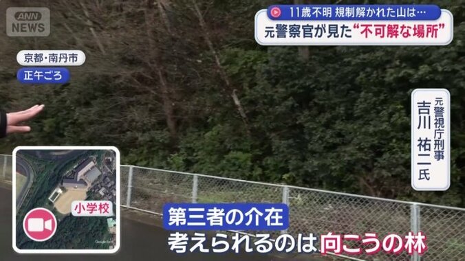 「第三者の介在が考えられるのは向こうの林」