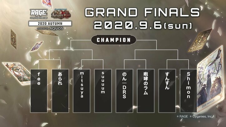 史上最多となる約1万人の中から勝ち上がった8人のファイナリストが優勝賞金400万円をかけて戦う王座決定戦!/RAGE Shadowverse 2020 Autumn