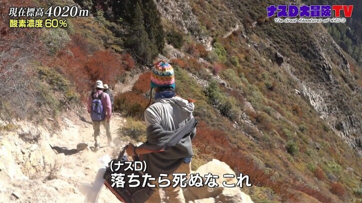 「人間の住む所じゃない」ナスD、“落ちたら1発アウト”な道のり…5000メートル級の峠を目指す
