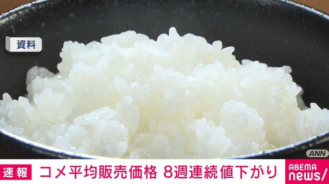 コメ 8週連続で値下がり