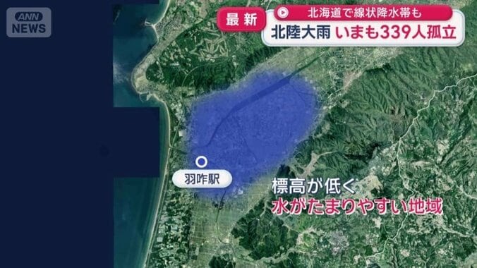 周辺から流れる水が、町にたまりやすい