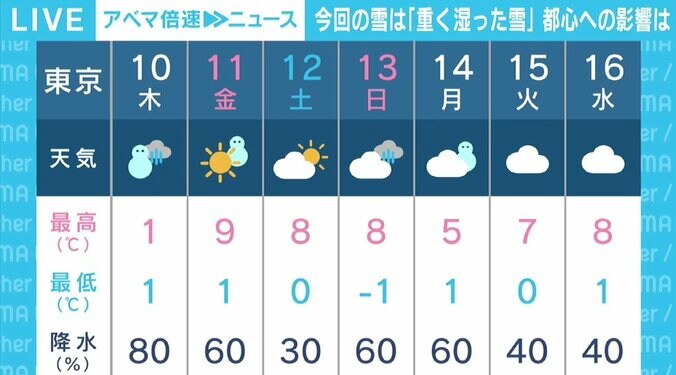 都心にも大雪のおそれ 今回は「重く湿った雪」、翌11日への影響にも注意 3枚目