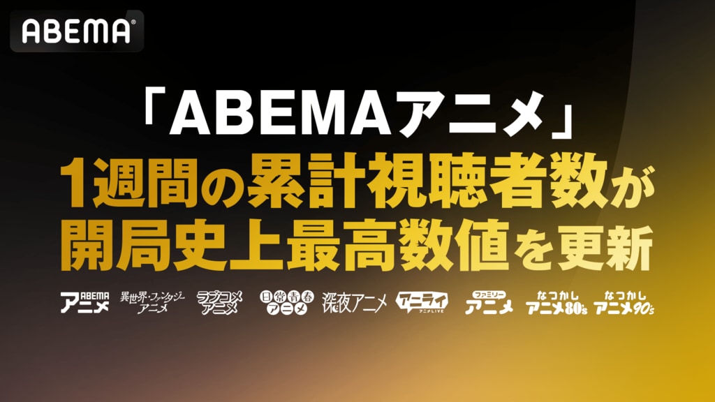 【ABEMA】アニメの1週間の累計視聴者数が開局史上最高数値を更新