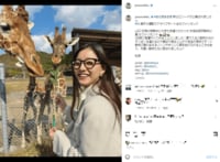 新木優子、動物園を満喫 キリンに餌やりをする姿に「可愛いのコラボ」「メガネ姿も似合う」と絶賛の声