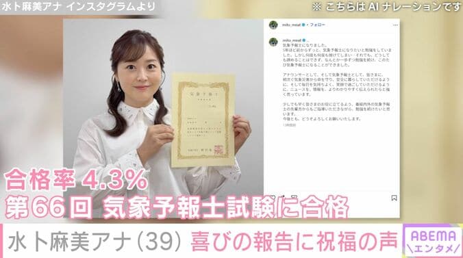 水卜麻美アナ Instagramより
