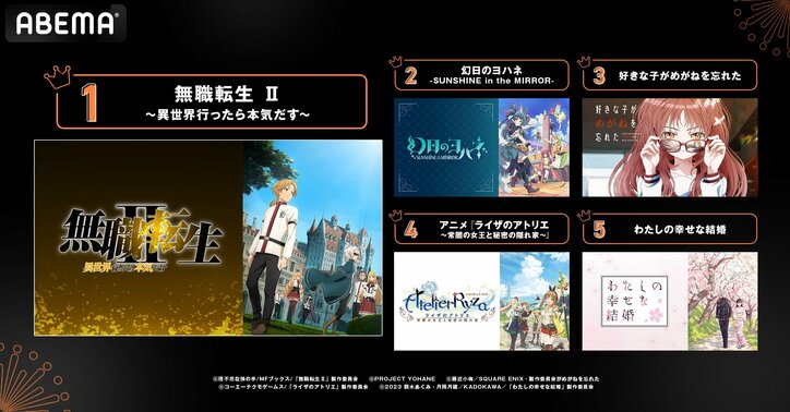 1位も2位も“2期”作品…新作夏アニメの視聴者数「中間ランキング」発表
