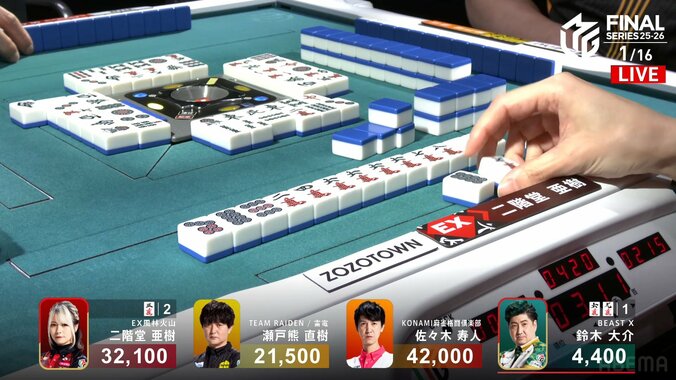 劇的な逆転！二階堂亜樹、オーラスで決めた満貫ツモ