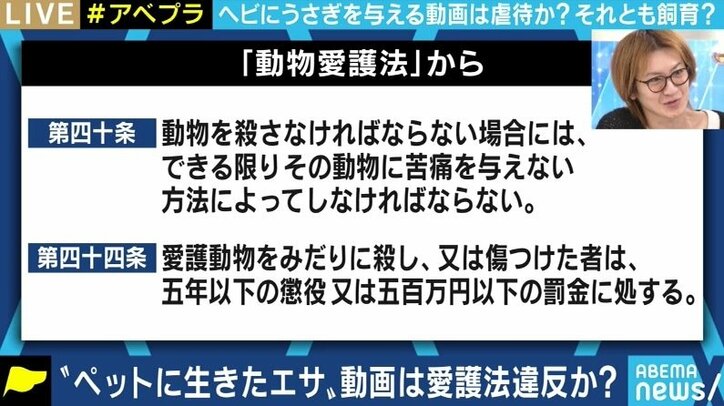 “生きたエサ食べさせる動画” 一体どこまで制限すべき? YouTuberを刑事告発した動物愛護団体代表と議論