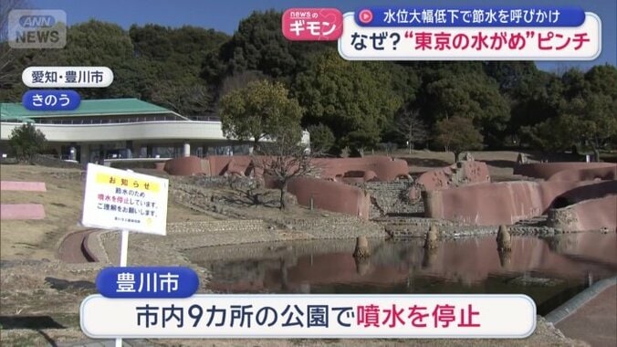 節水のため公園で噴水を停止