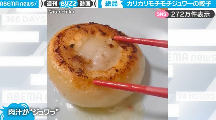 カリカリでモチモチ…箸でおさえると肉汁がジュワ～っ！小籠包のような餃子がSNSで大反響