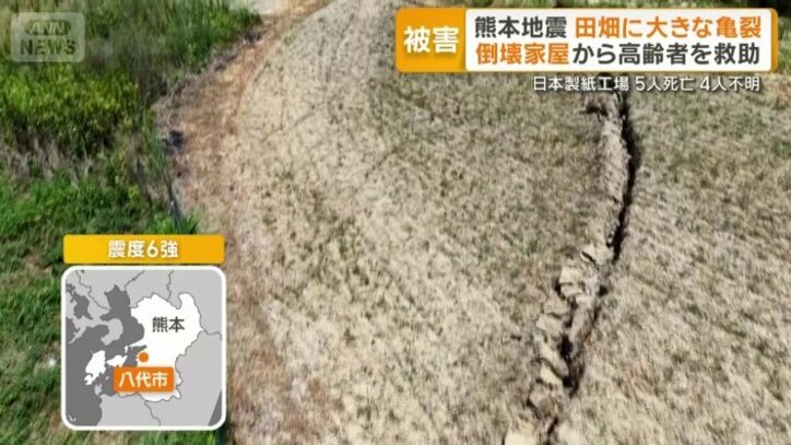 大きな亀裂が入った田畑