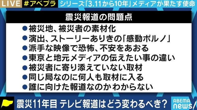 俺はお前らの素材かと悟った 次に命が助かるのなら 震災は忘れてもらってもいい 東京キー局が続けてきた被災地報道の 罪 国内 Abema Times