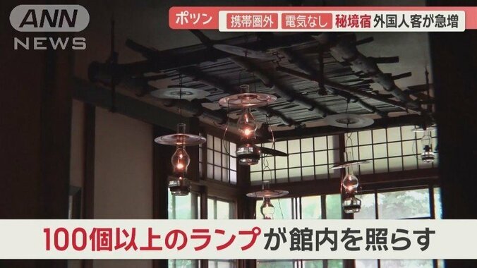 館内の明かりは「灯油ランプ」