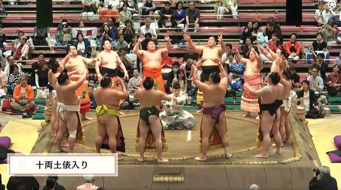 力士の隙間から着物姿の美人女優が“チラリ、チラリ” 十両土俵入りで“ただならぬ”存在感と気品 5枚目