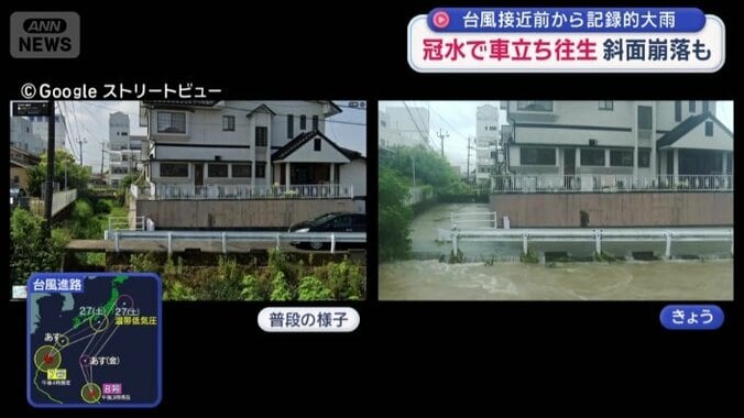 道路ギリギリまで増水