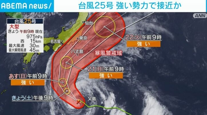 台風25号の進路予想図